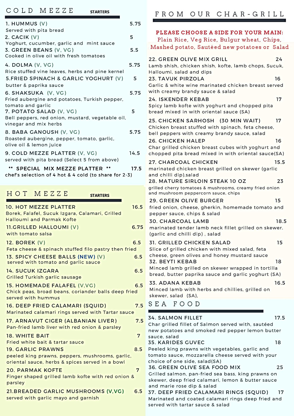 Menu Bridgwater Green Olive